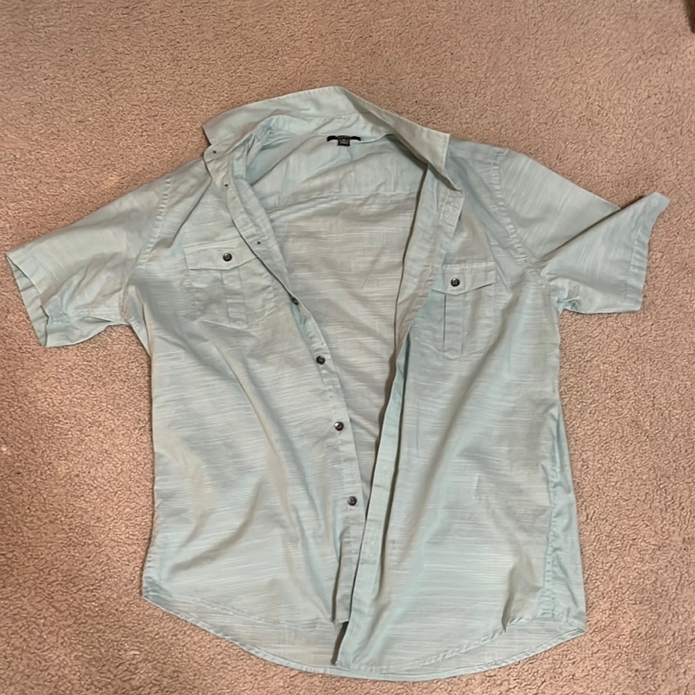Alfani Medium Light Green Button Down Long Sleeve Shirt